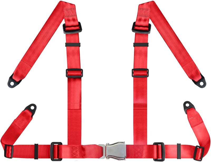 Yakitoko Universal 4 point Safety Harness Set 2" Fits Go Kart,UTV,ATV,Racing Red - Image 1